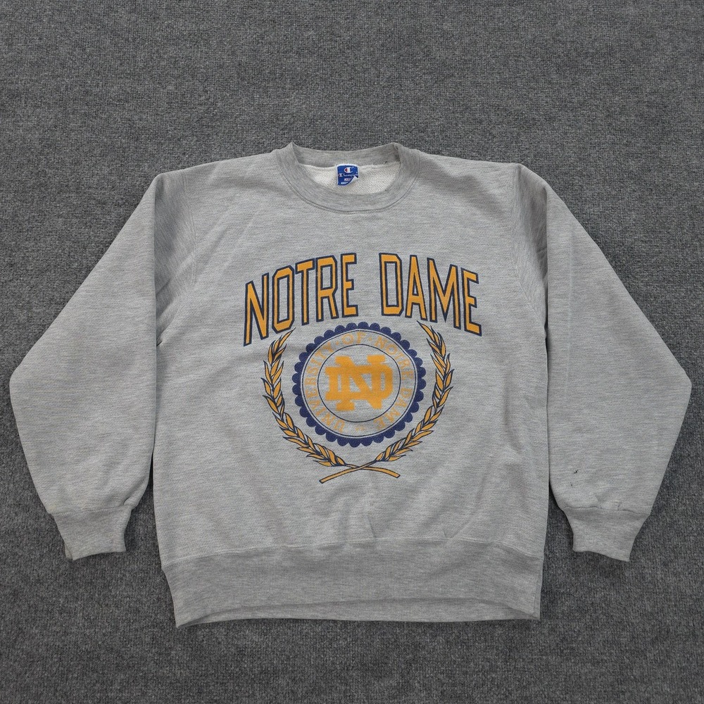 Vintage Champion Sweatshirt Mens L Grey University Notre‎ Dame College USA 90s